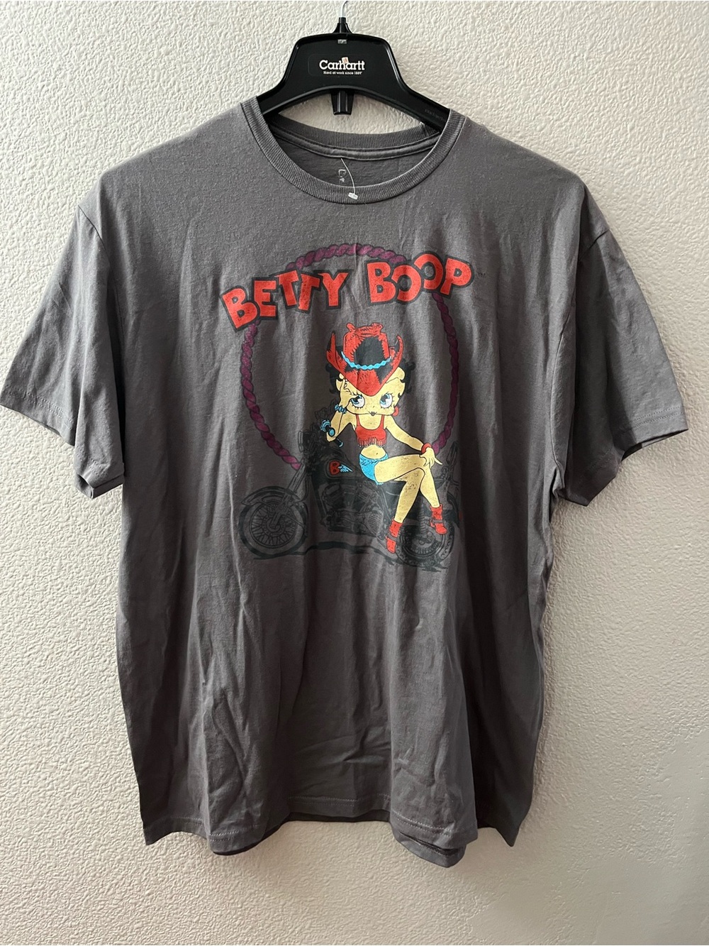 Betty Boop Motorcycle Graphic Grey T Shirt Size XL